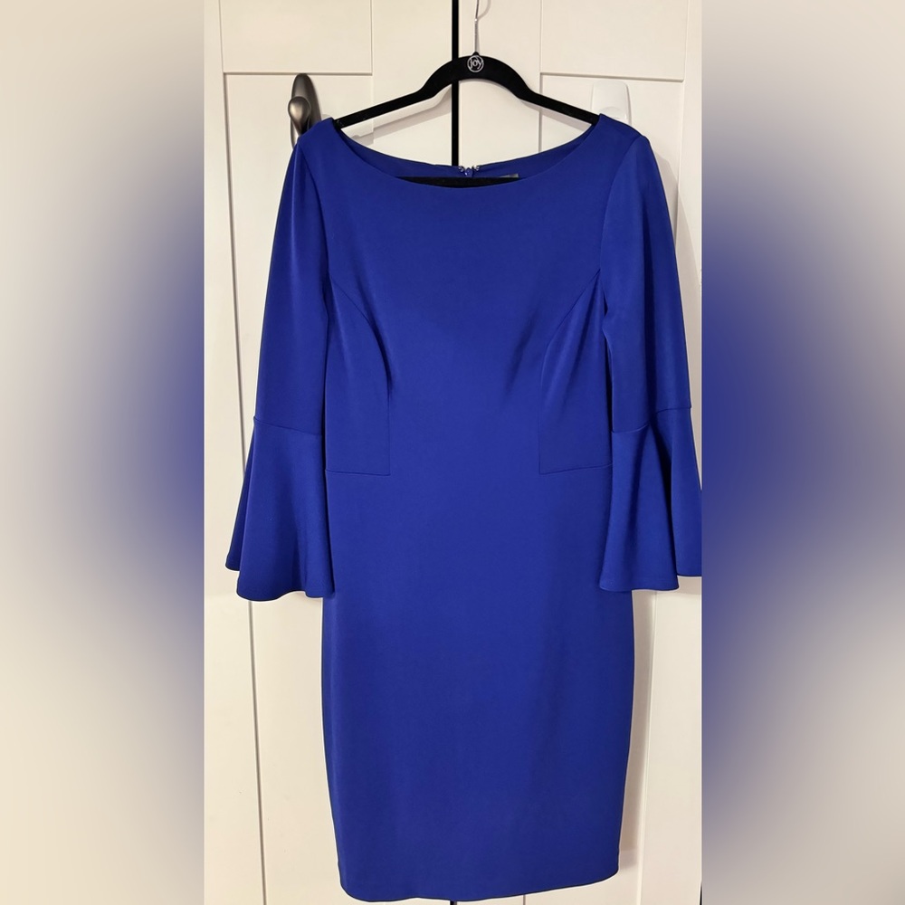 Vince Camuto Blue Sheath Dress with Bell Sleeves
